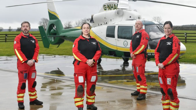 Pilot Phil Lambert Dr Laura Duffy paramedic Terry Sharpe and Dr Rachel Hawes (002)